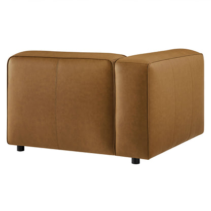 Auren upholstered vegan leather modular left armchair in tan with stitched seams and black legs on Tampa Home & Garden Store