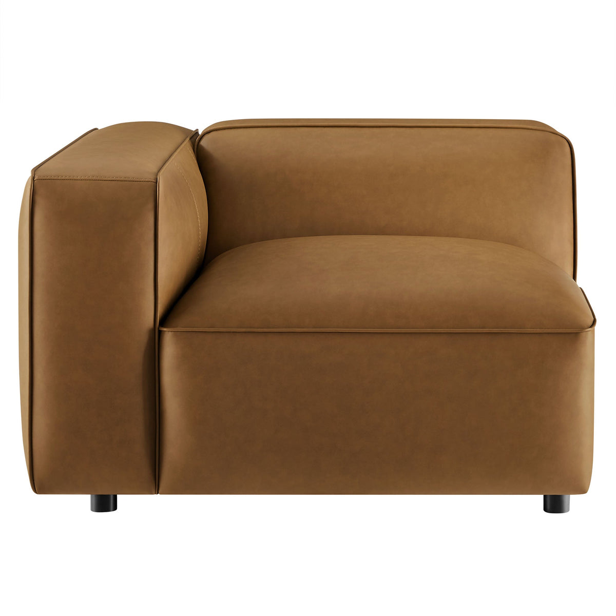 Auren upholstered vegan leather modular left armchair in tan with black legs on Tampa Home & Garden Store