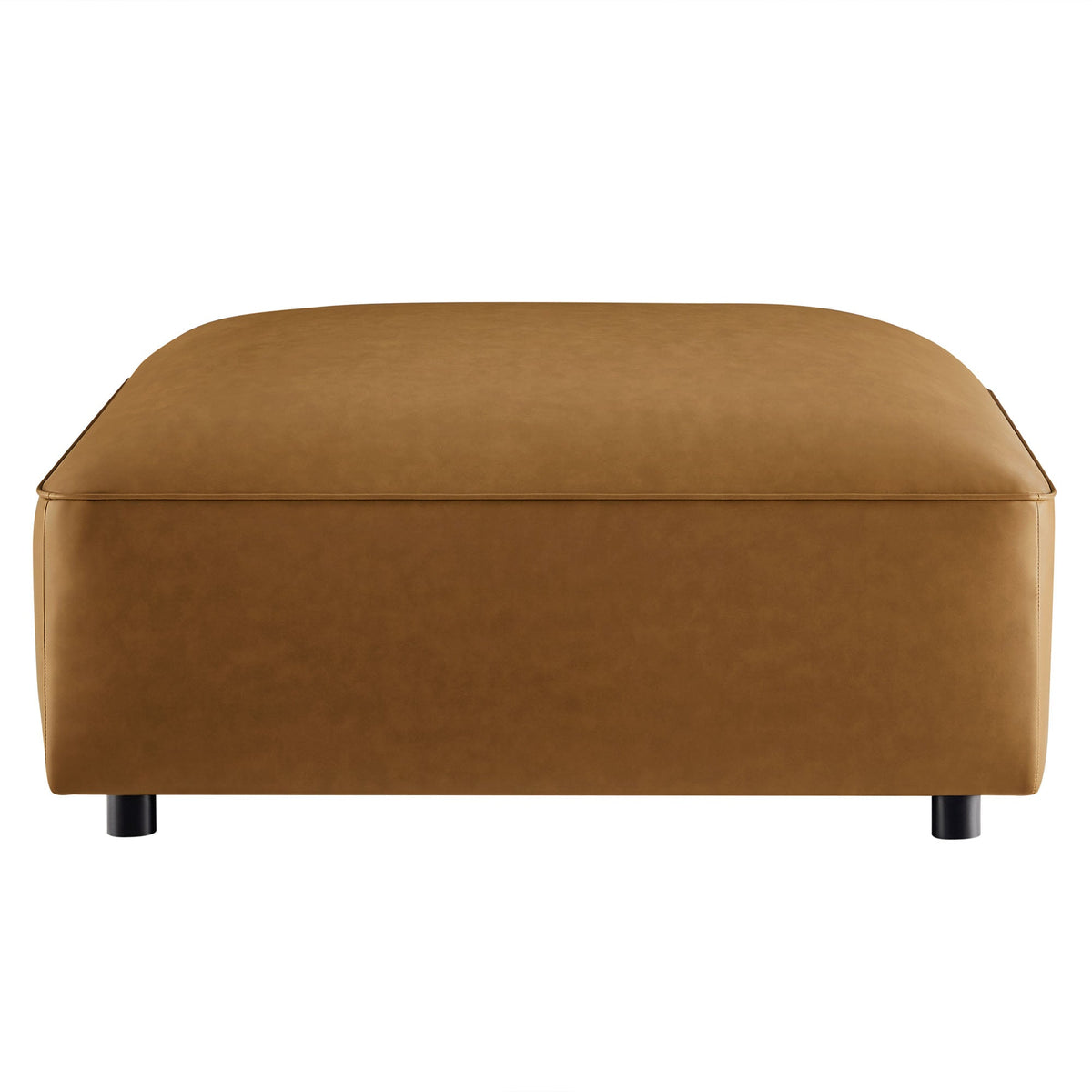 Auren Upholstered Vegan Leather Ottoman in tan with dark legs; rectangular, smooth top on Tampa Home & Garden Store