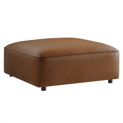 Auren upholstered vegan leather ottoman in brown with visible stitching and black legs on Tampa Home & Garden Store