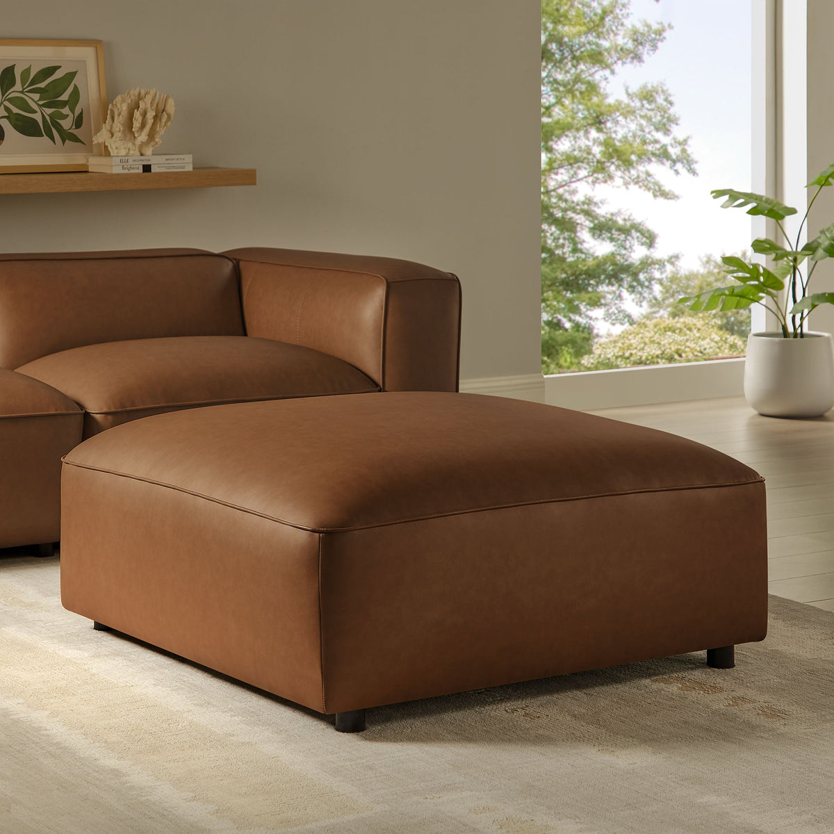 Auren upholstered vegan leather ottoman by Modway, brown leather-look finish on Tampa Home & Garden Store