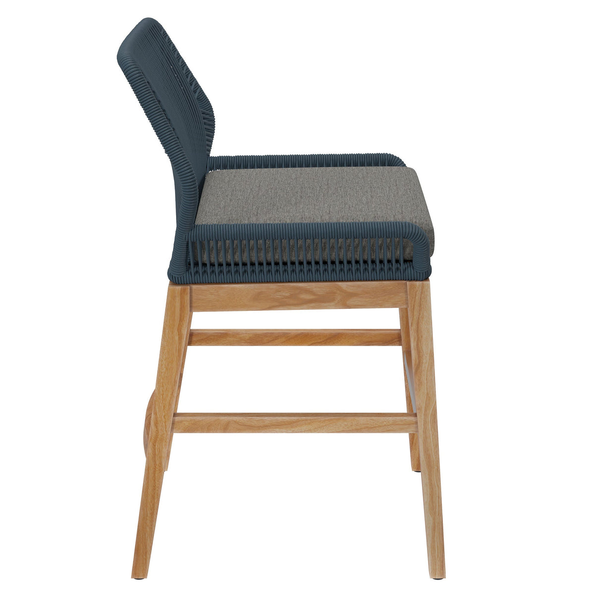 Wellspring Outdoor Counter Stool navy rope wrap, gray cushion, teak legs by Modway on Tampa Home & Garden Store