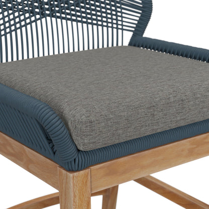 Wellspring Counter Stool by Modway, navy rope with gray cushion on teak frame on Tampa Home & Garden Store