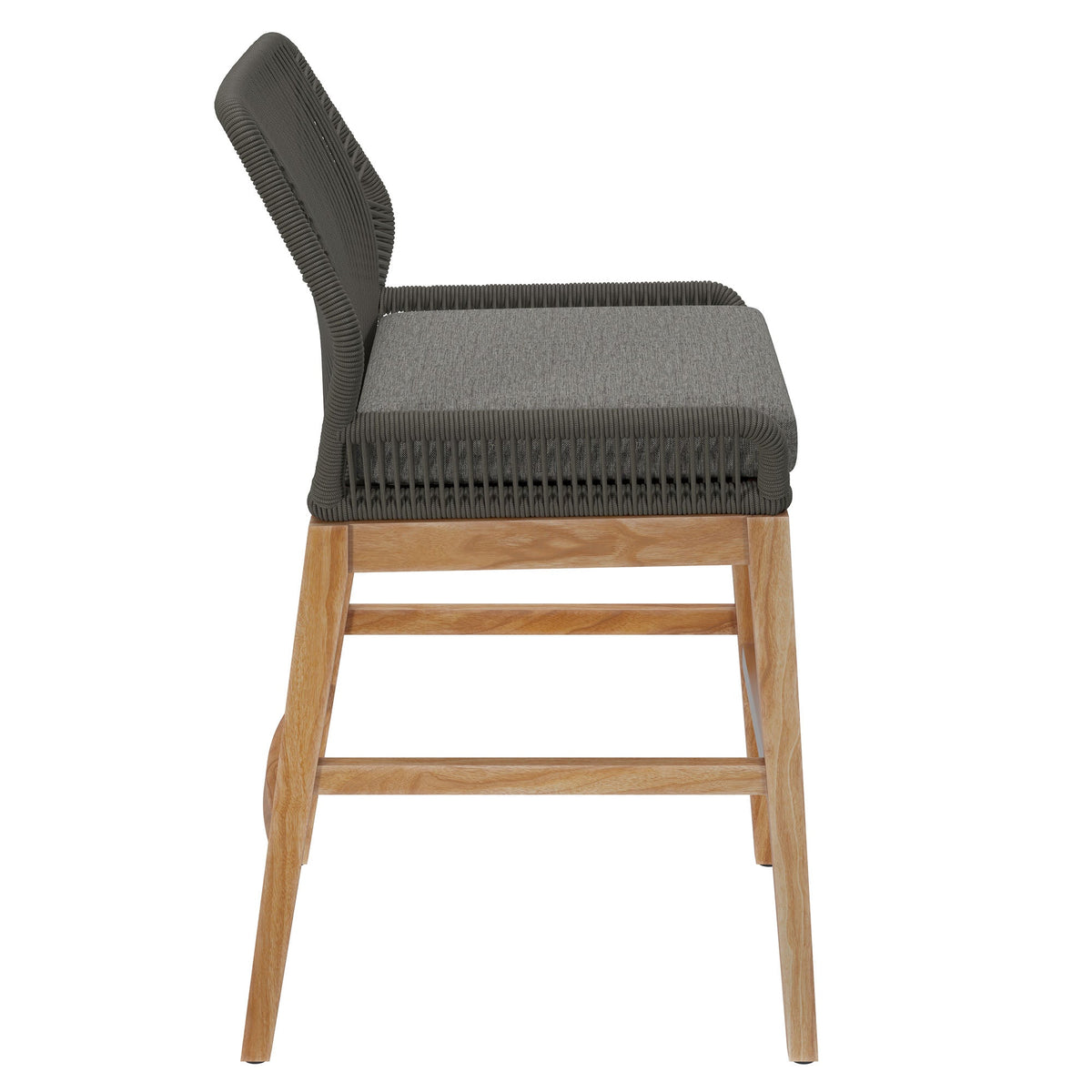 Wellspring Outdoor Patio Teak and Rope Counter Stool with grey cushion on wood base on Tampa Home & Garden Store
