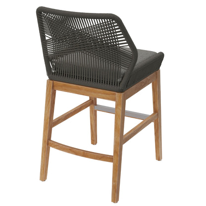 Wellspring outdoor teak rope counter stool by HouseOfZazla with dark woven seat and back on Tampa Home & Garden Store