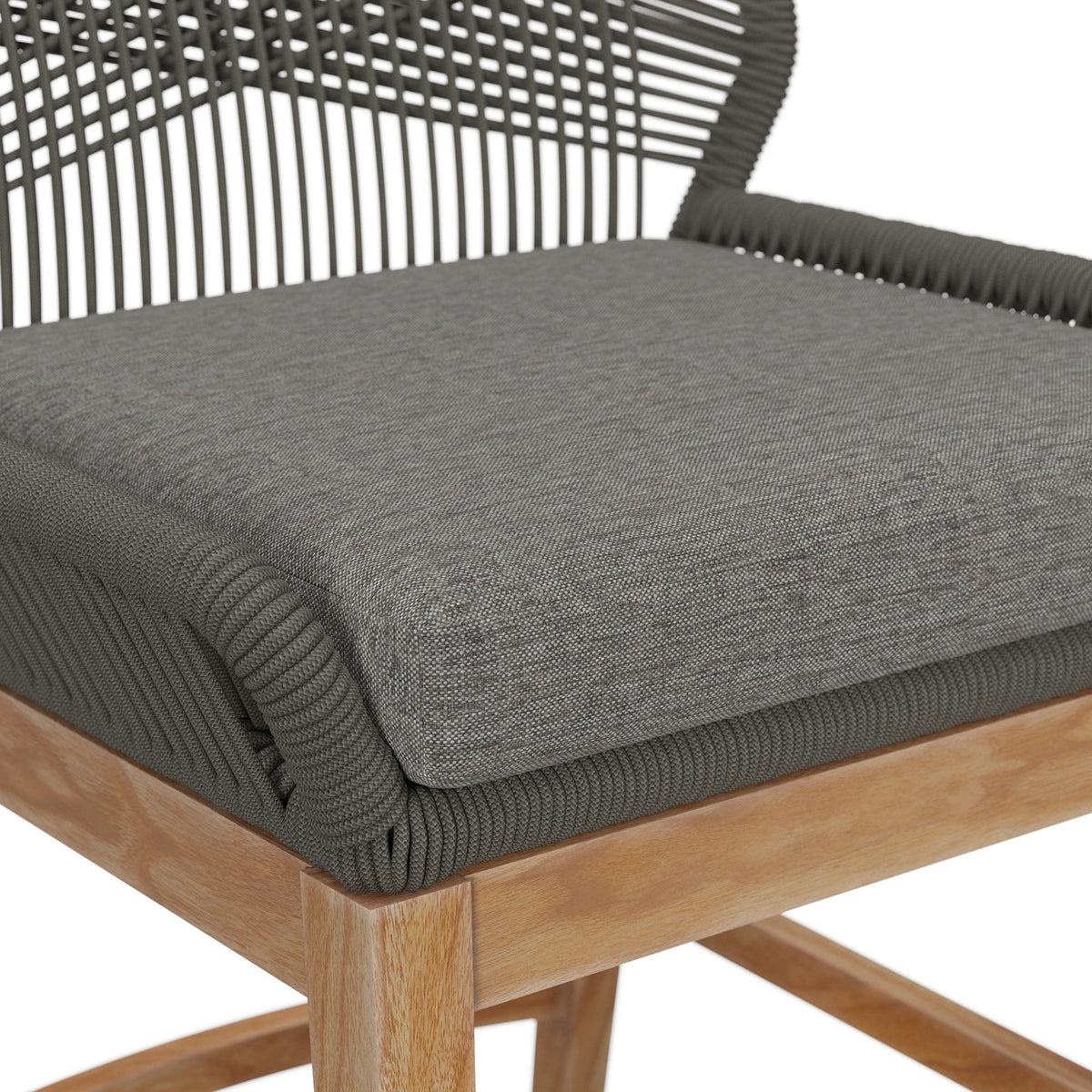 Wellspring patio teak and rope counter stool by Modway with gray rope seat on teak frame on Tampa Home & Garden Store