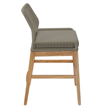 Wellspring teak rope counter stool by Modway, taupe back and seat with wood legs on Tampa Home & Garden Store