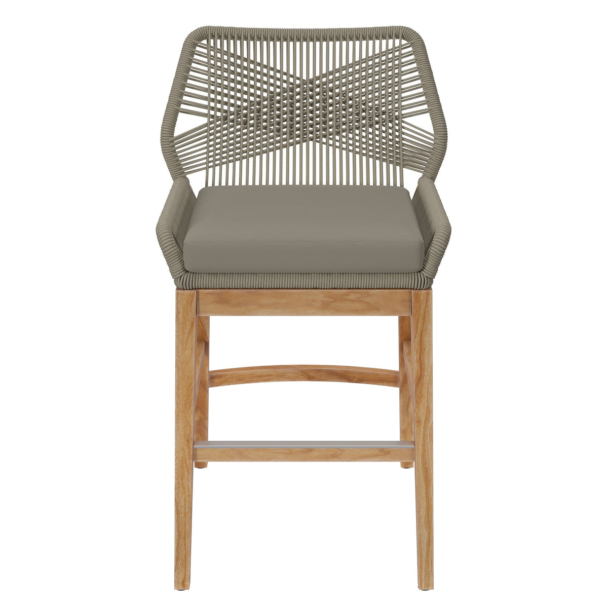Wellspring Outdoor Teak and Rope Counter Stool with taupe cushion and woven back by Modway on Tampa Home & Garden Store