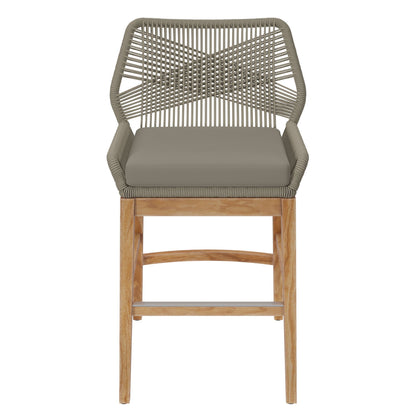 Wellspring Outdoor Teak and Rope Counter Stool with taupe cushion and woven back by Modway on Tampa Home & Garden Store
