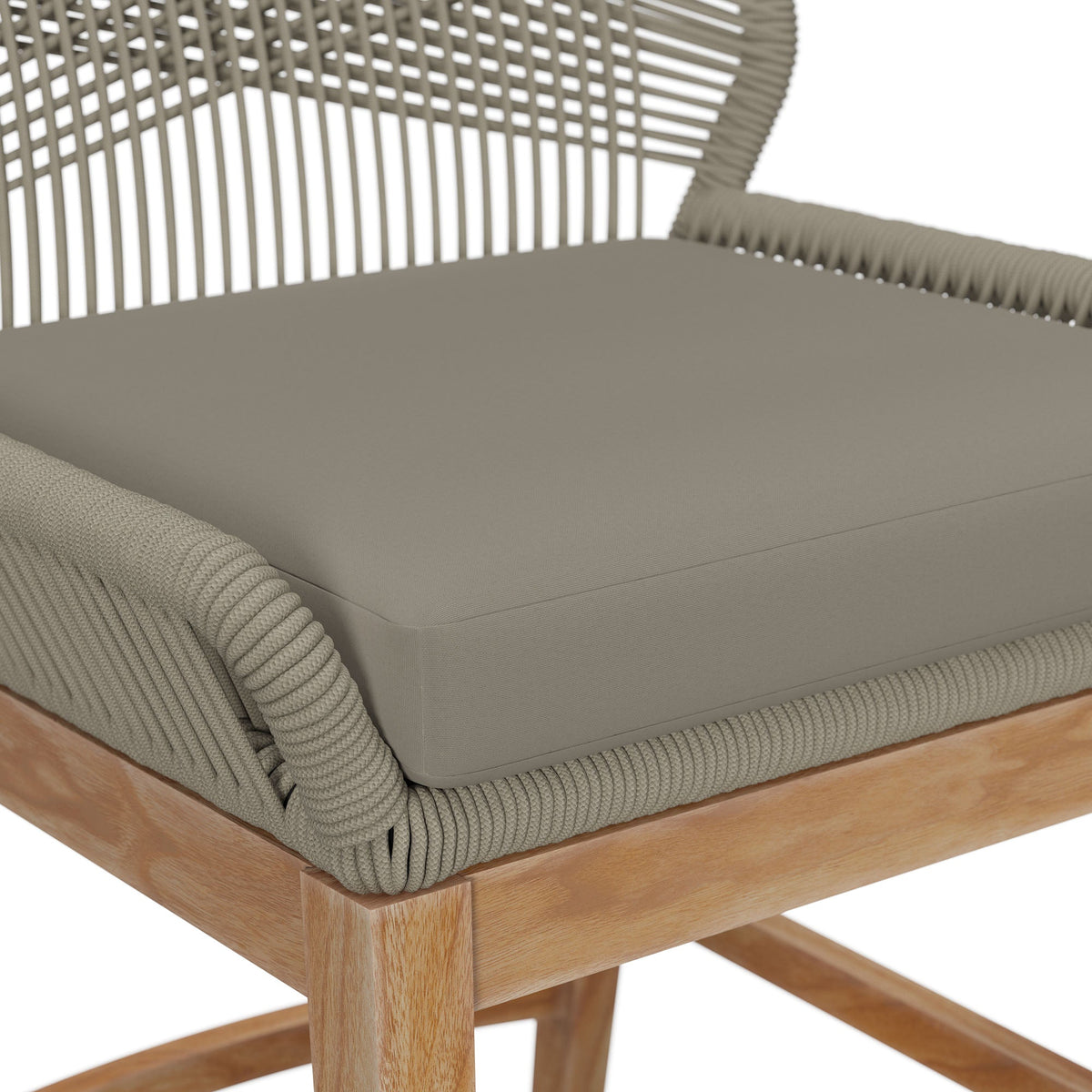 Wellspring Outdoor Teak Rope Counter Stool by Modway with grey cushion and rope-wrapped arms on Tampa Home & Garden Store