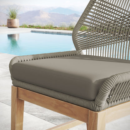 Wellspring teak and rope counter stool by Modway with gray rope wrap and taupe cushion on Tampa Home & Garden Store