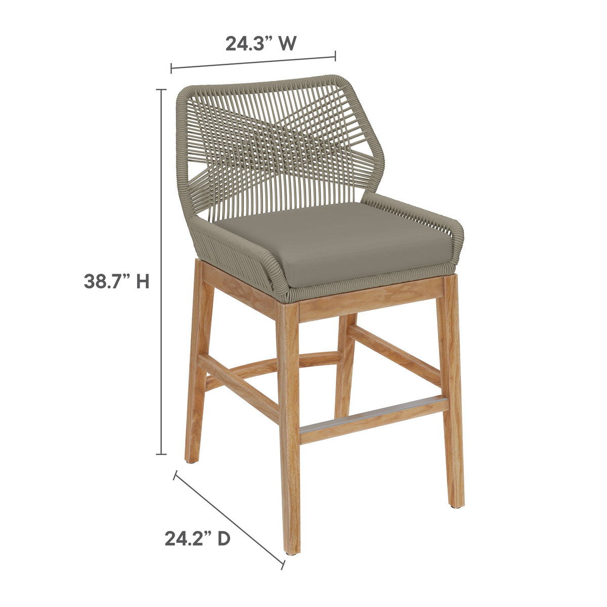 Wellspring Teak Rope Counter Stool with teak legs, taupe rope back and gray cushion by Modway on Tampa Home & Garden Store