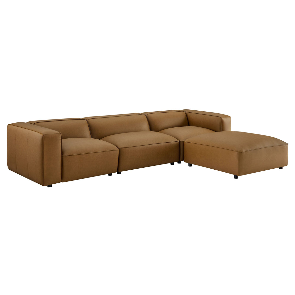 Auren 4-Piece vegan leather modular sofa set in tan, modern sectional with low-profile arms on Tampa Home & Garden Store