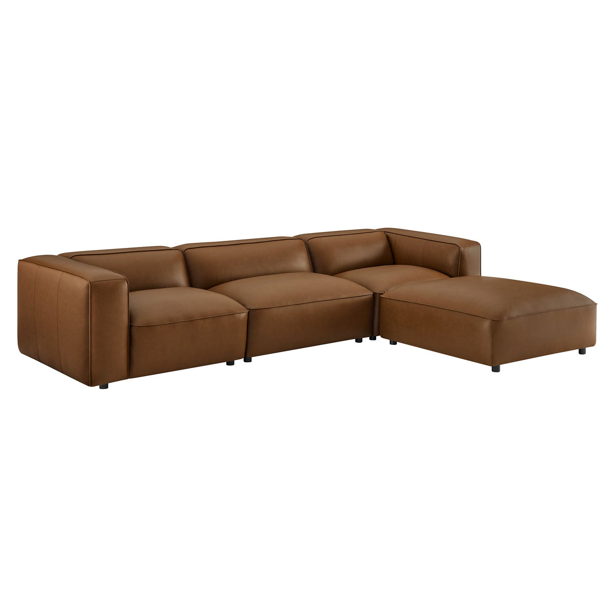 Auren 4-piece vegan leather modular sofa set in warm brown with low square arms on Tampa Home & Garden Store