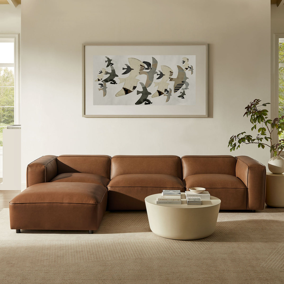 Auren 4-Piece vegan leather modular sofa set in tan brown leather for a contemporary living room on Tampa Home & Garden Store