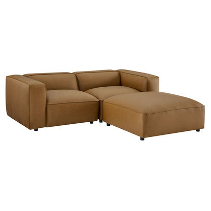 Auren 3-Piece upholstered vegan leather modular loveseat with ottoman in tan brown on Tampa Home & Garden Store
