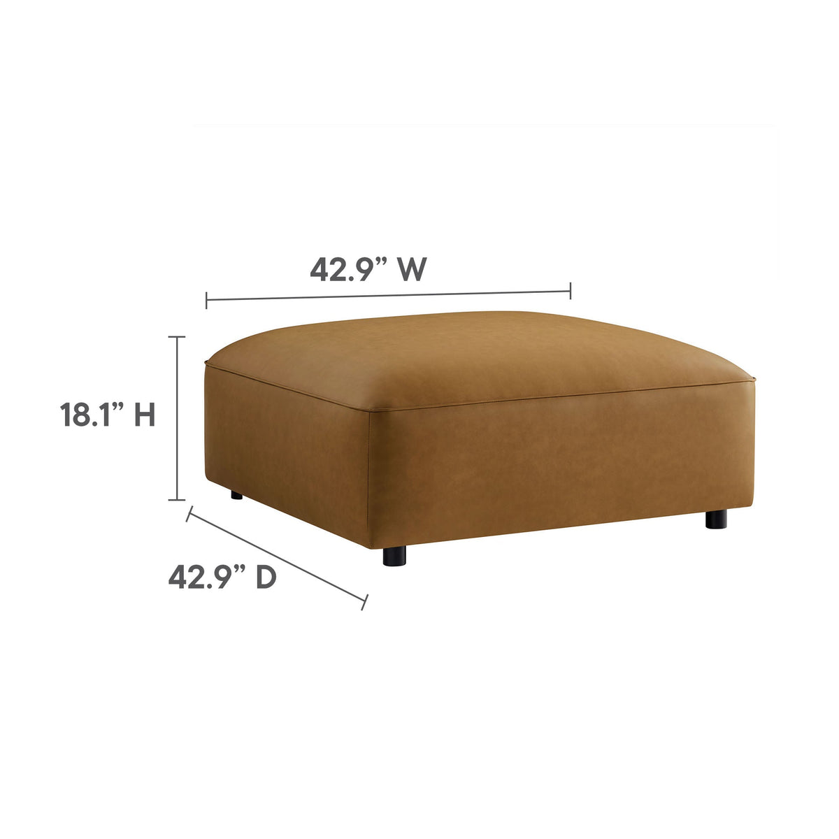 Tan vegan leather ottoman from the Auren 3-piece modular sofa set with black legs by Modway on Tampa Home & Garden Store