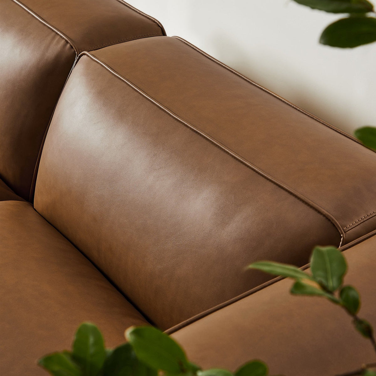 Auren 3-Piece Upholstered Vegan Leather Loveseat with Ottoman in brown, stitched seams on Tampa Home & Garden Store