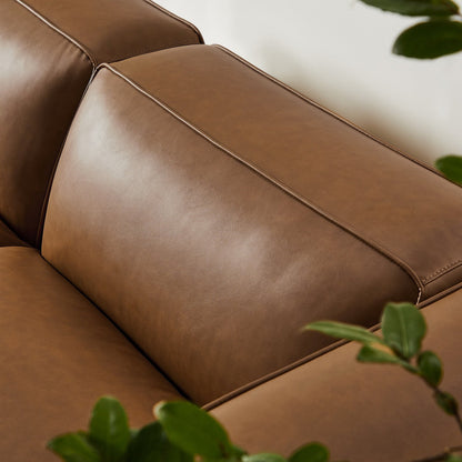 Auren 3-Piece Upholstered Vegan Leather Loveseat with Ottoman in brown, stitched seams on Tampa Home & Garden Store