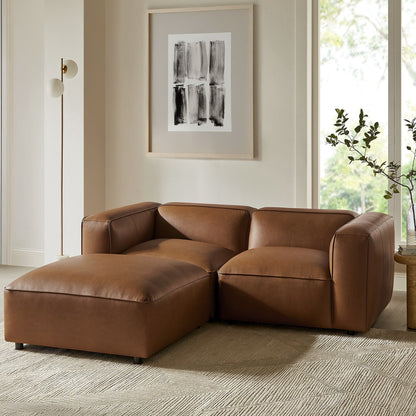 HouseOfZazla Auren 3-Piece vegan leather modular loveseat with ottoman in brown, modern sofa set on Tampa Home & Garden Store