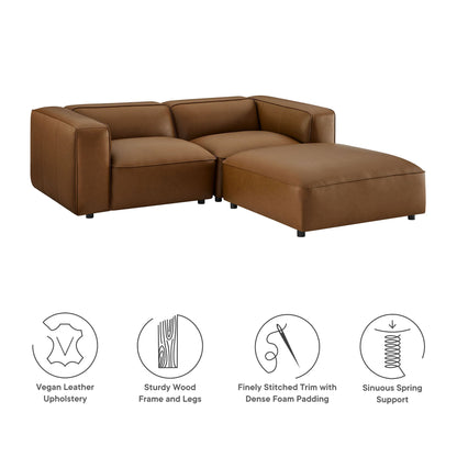 Auren 3-Piece vegan leather modular loveseat with ottoman, tan, by HouseOfZazla on Tampa Home & Garden Store