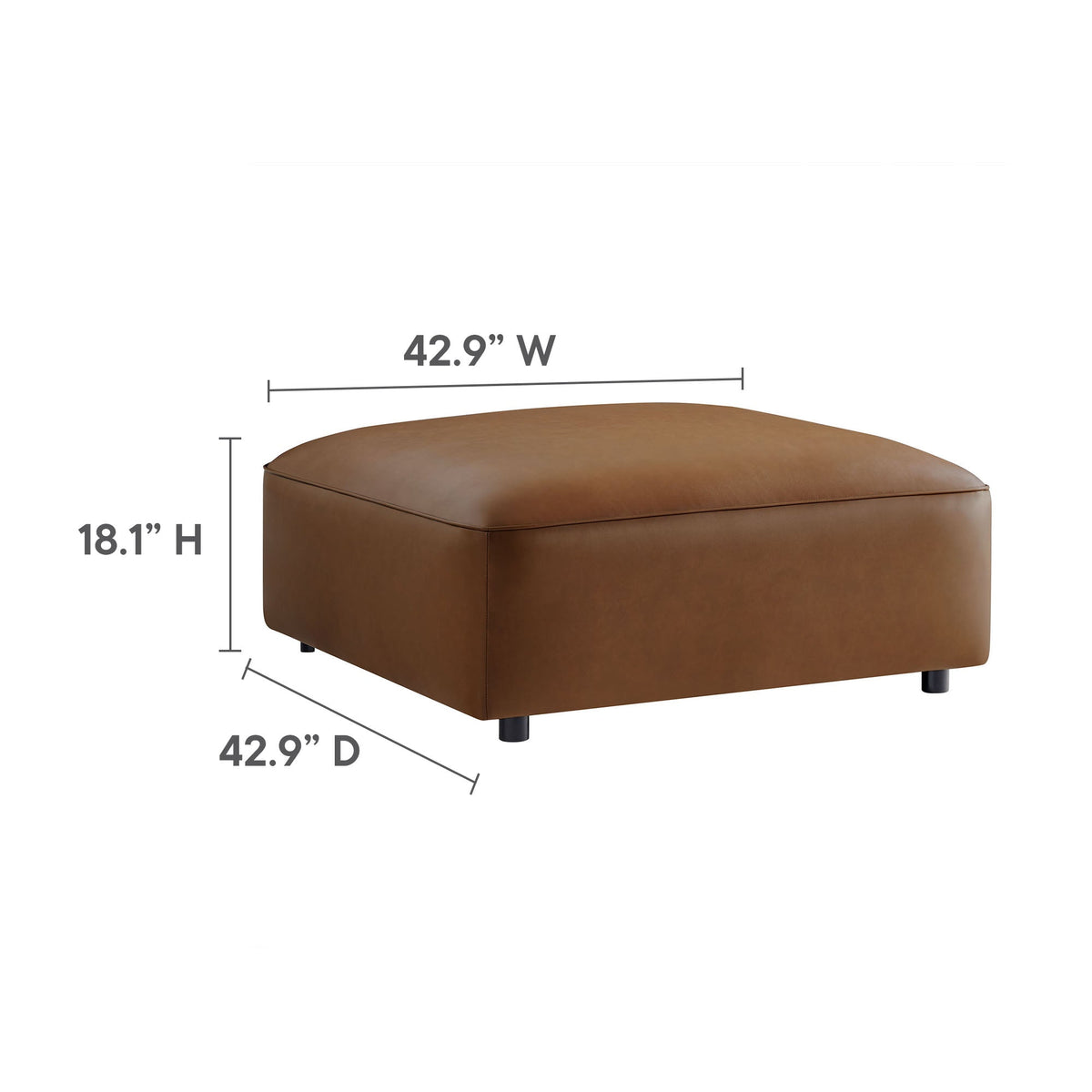 Auren 3-Piece modular ottoman from Modway in brown vegan leather with black metal legs on Tampa Home & Garden Store