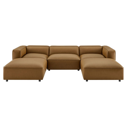 Auren 5-Piece Upholstered Vegan Leather Modular U-Shaped Sofa in tan on Tampa Home & Garden Store