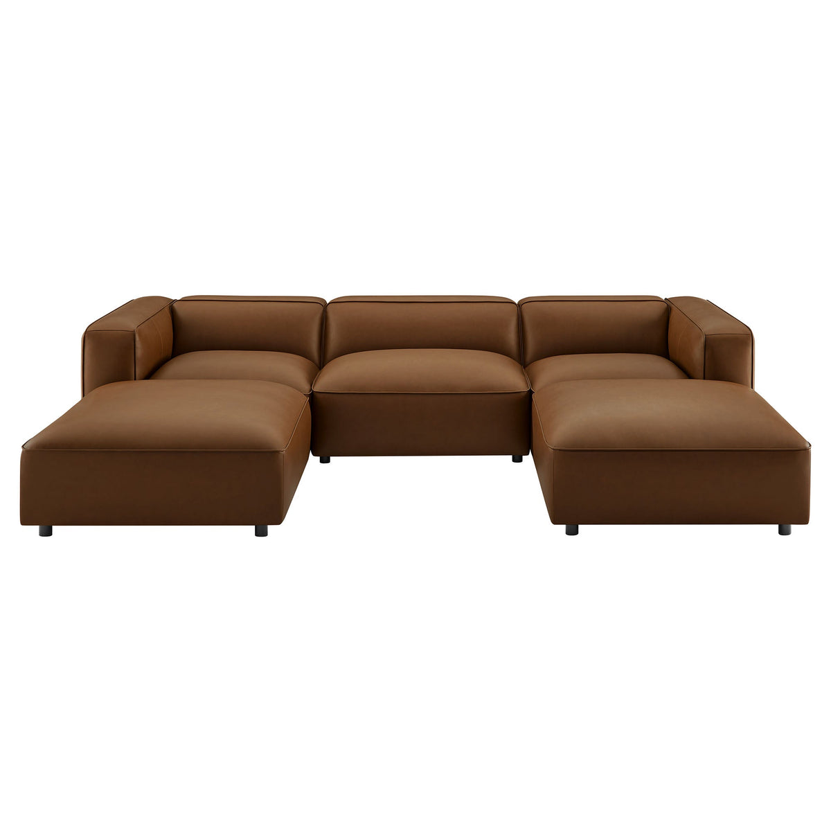 Auren 5-Piece Upholstered Vegan Leather Modular U-Shaped Sofa in brown by HouseOfZazla on Tampa Home & Garden Store