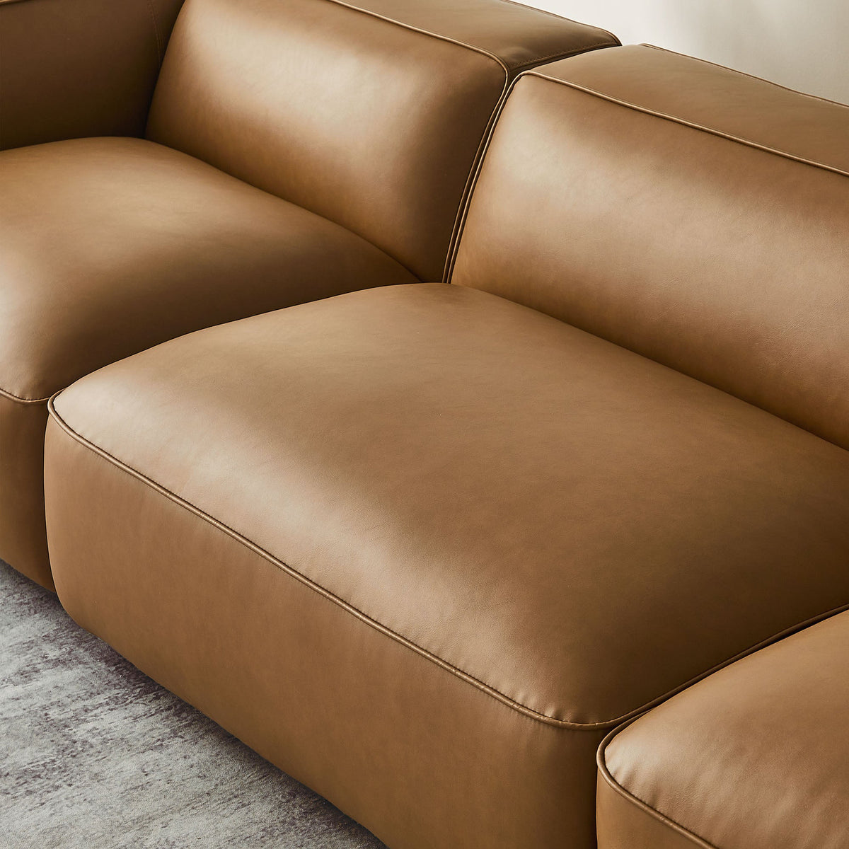 Auren 3-Piece Upholstered Vegan Leather Sofa tan brown with stitching on Tampa Home & Garden Store