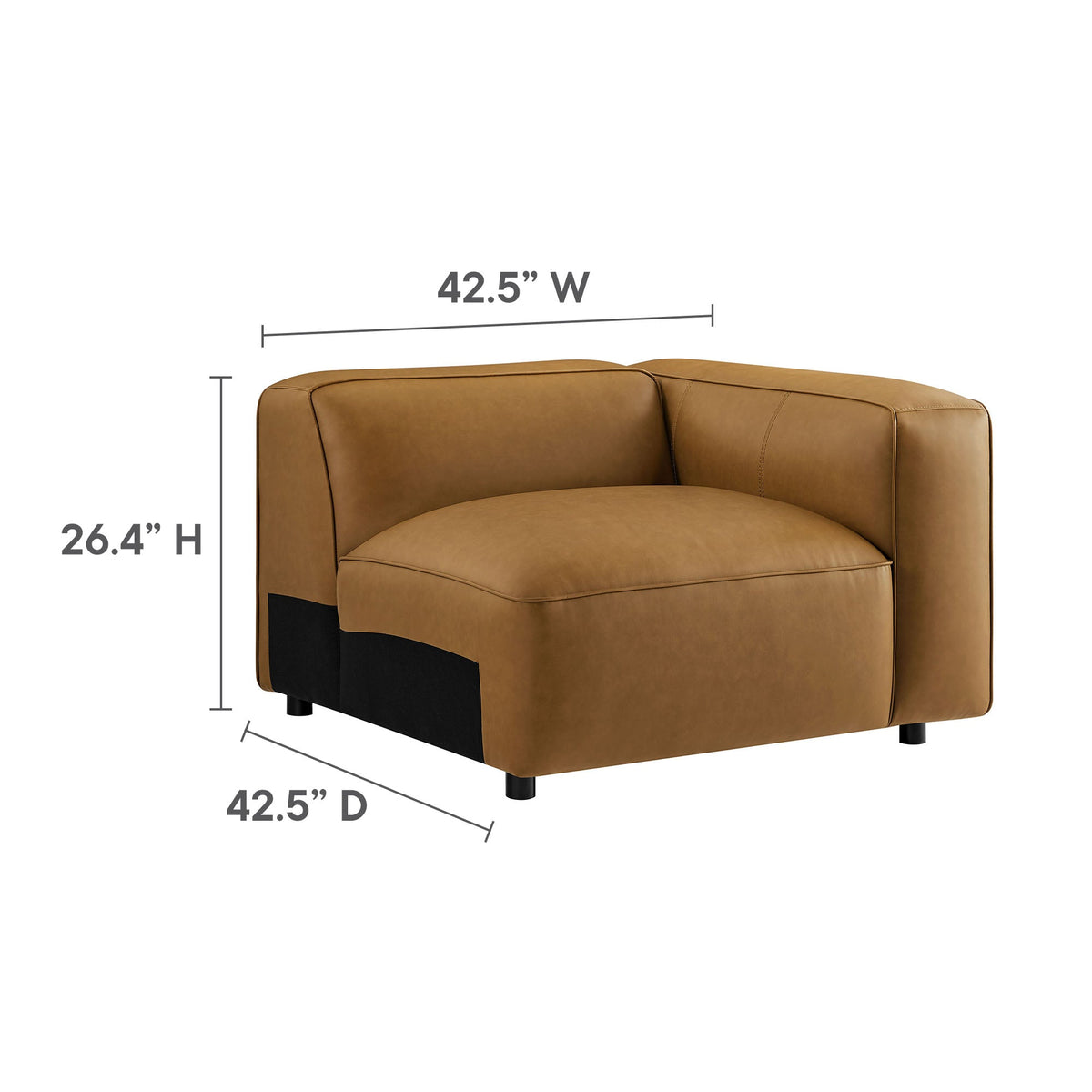 Auren 3-Piece Upholstered Vegan Leather Modular Sofa in tan brown with seams 42.5in W on Tampa Home & Garden Store