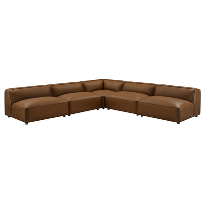 Auren 5-piece armless L-shaped vegan leather modular sofa in brown by HouseOfZazla on Tampa Home & Garden Store