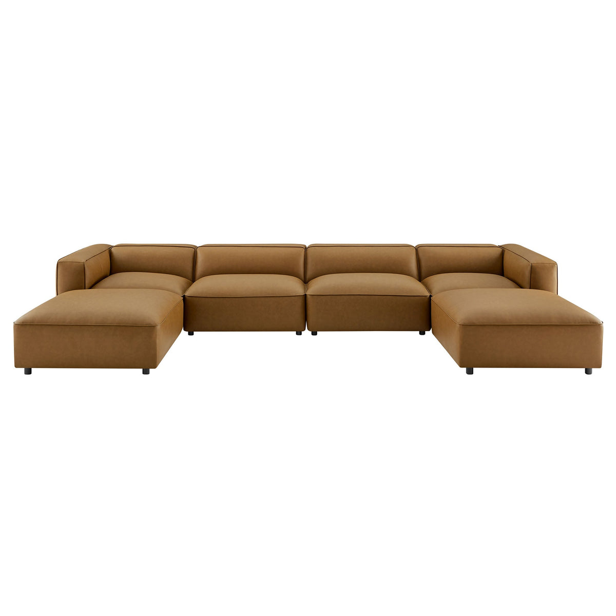 Auren 6-Piece Upholstered Vegan Leather Modular Sofa by HouseOfZazla, tan modular sectional on Tampa Home & Garden Store