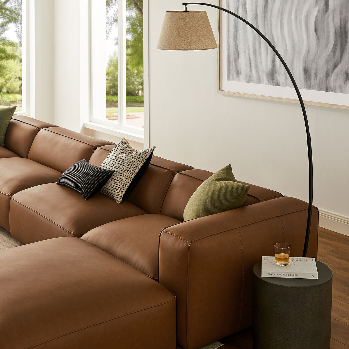 Auren 6-Piece vegan leather modular sofa by Modway, warm brown living room style on Tampa Home & Garden Store