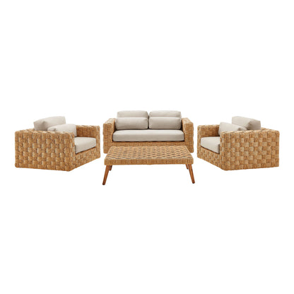 Thames 4-piece wicker outdoor furniture set with beige cushions and matching coffee table on Tampa Home & Garden Store