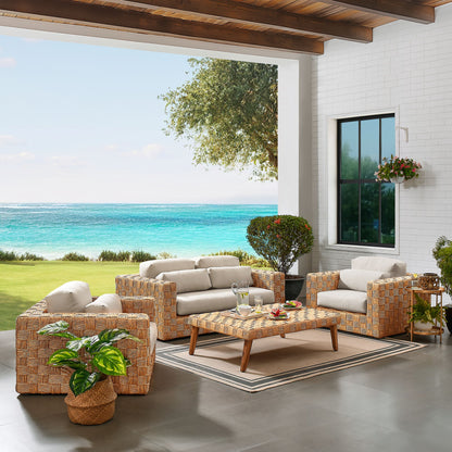 Thames 4-piece outdoor wicker sofa sectional set with beige cushions by HouseOfZazla on Tampa Home & Garden Store