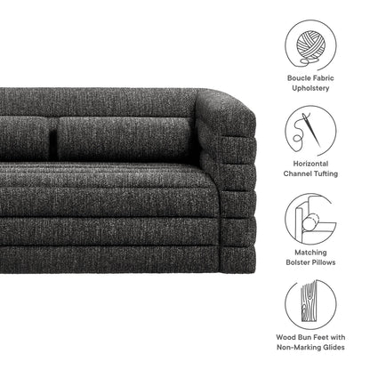 Relle Channel Tufted Boucle Upholstered Loveseat in dark gray boucle fabric on Tampa Home & Garden Store