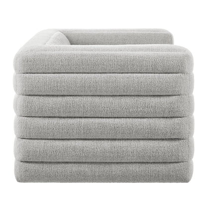 Relle Channel Tufted Boucle Upholstered Loveseat in light gray boucle fabric, plush texture on Tampa Home & Garden Store