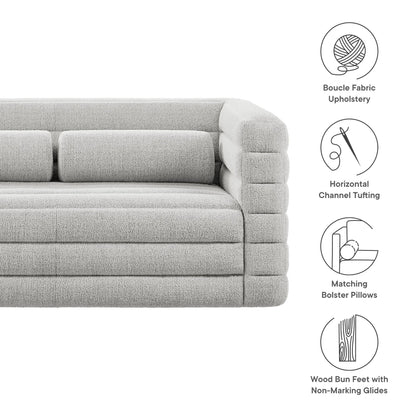 Relle Channel Tufted Boucle Loveseat in light gray with tufting and rounded arms on Tampa Home & Garden Store