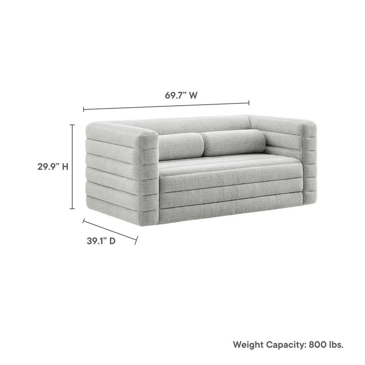 Relle Channel Tufted Boucle Loveseat in light gray fabric, 69.7W x 39.1D; HouseOfZazla on Tampa Home & Garden Store