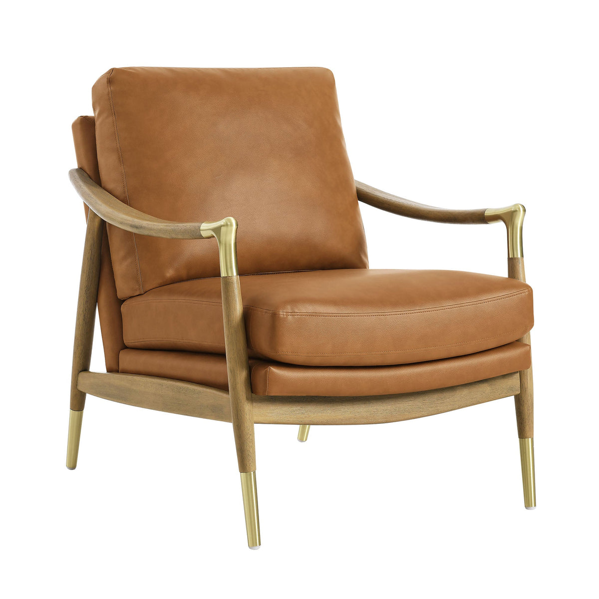 Langford vegan leather accent armchair tan with wood frame and brass-tipped legs by Modway on Tampa Home & Garden Store