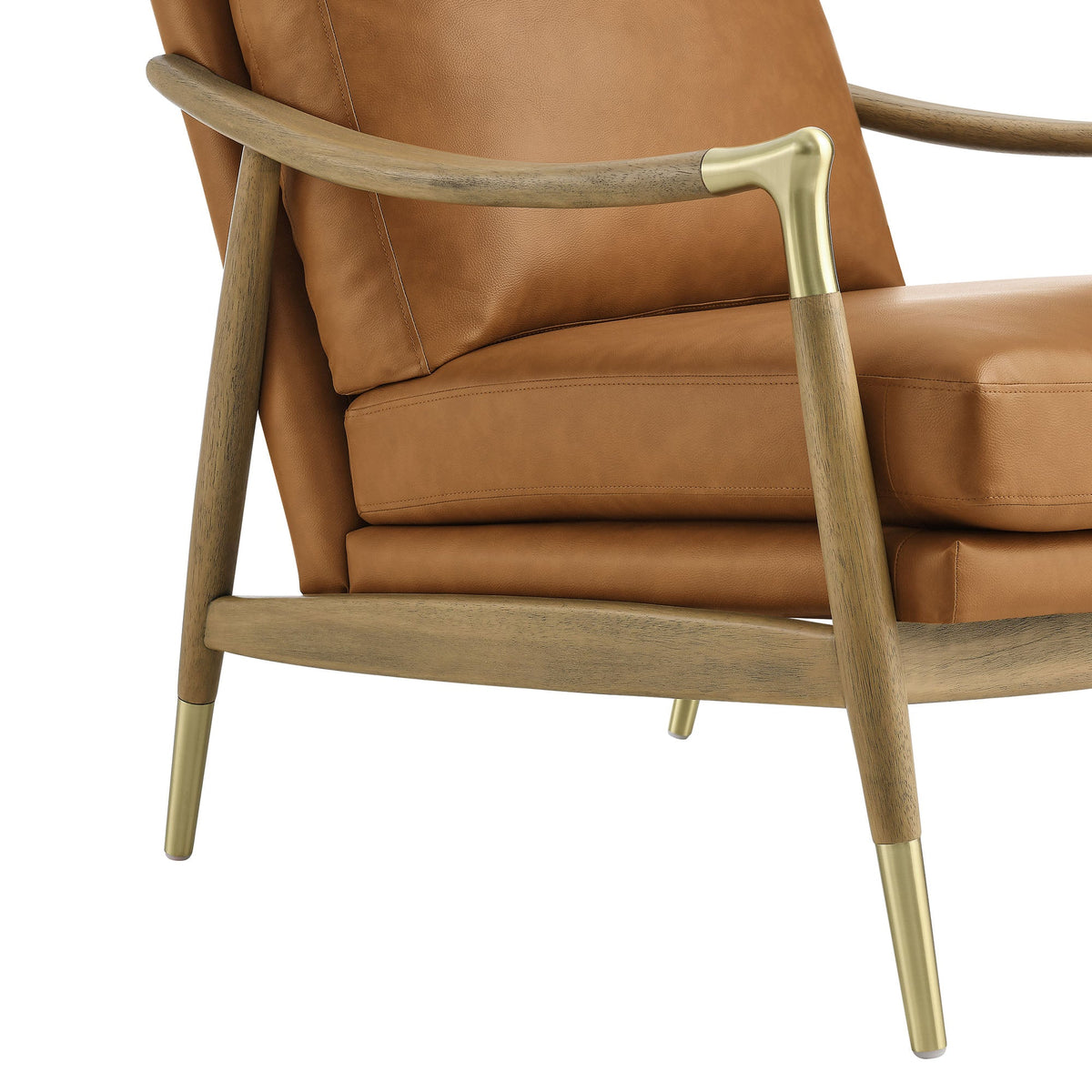 Langford vegan leather accent armchair tan with wood frame and brass hardware by Modway on Tampa Home & Garden Store