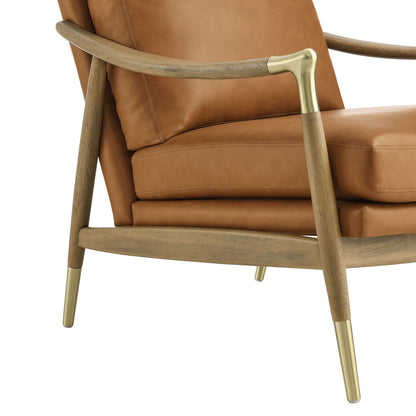 Langford vegan leather accent armchair tan with wood frame and brass hardware by Modway on Tampa Home & Garden Store