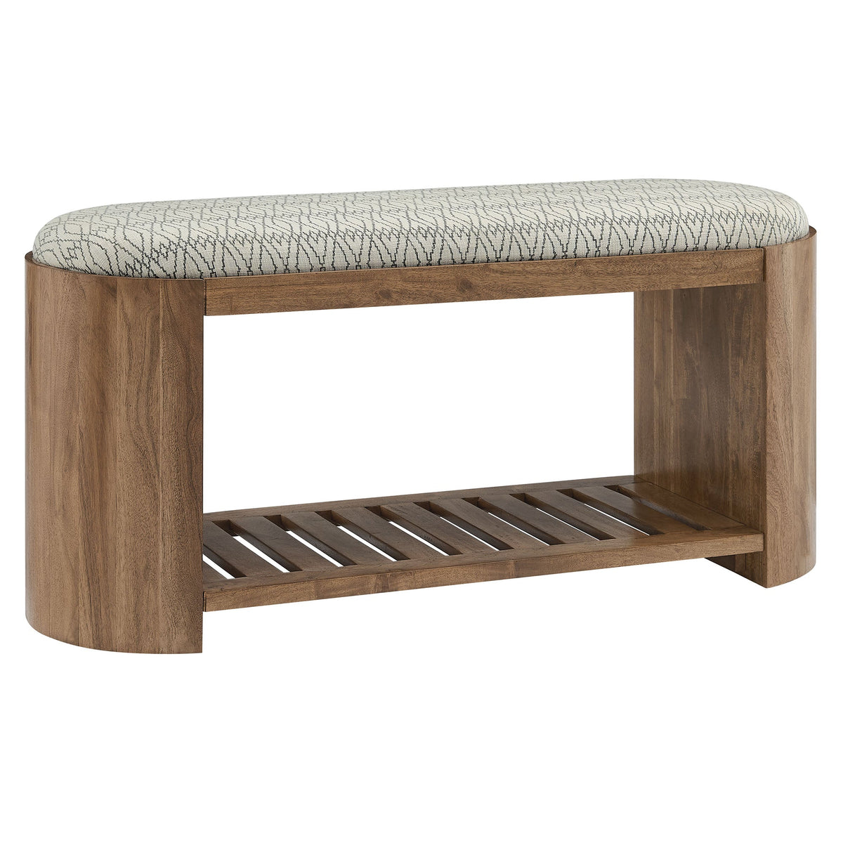 Ashby 45in geometric upholstered bench gray patterned fabric wood frame on Tampa Home & Garden Store