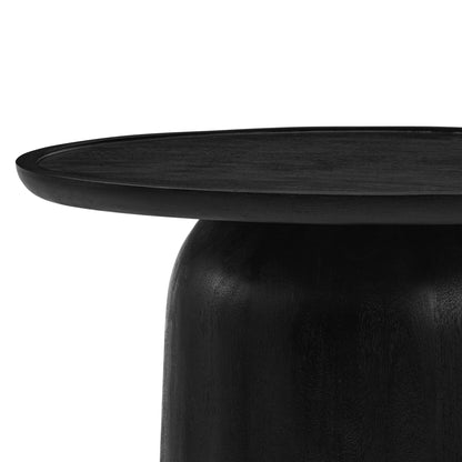 Holloway 30-inch round mango wood coffee table in black finish, edge view on Tampa Home & Garden Store