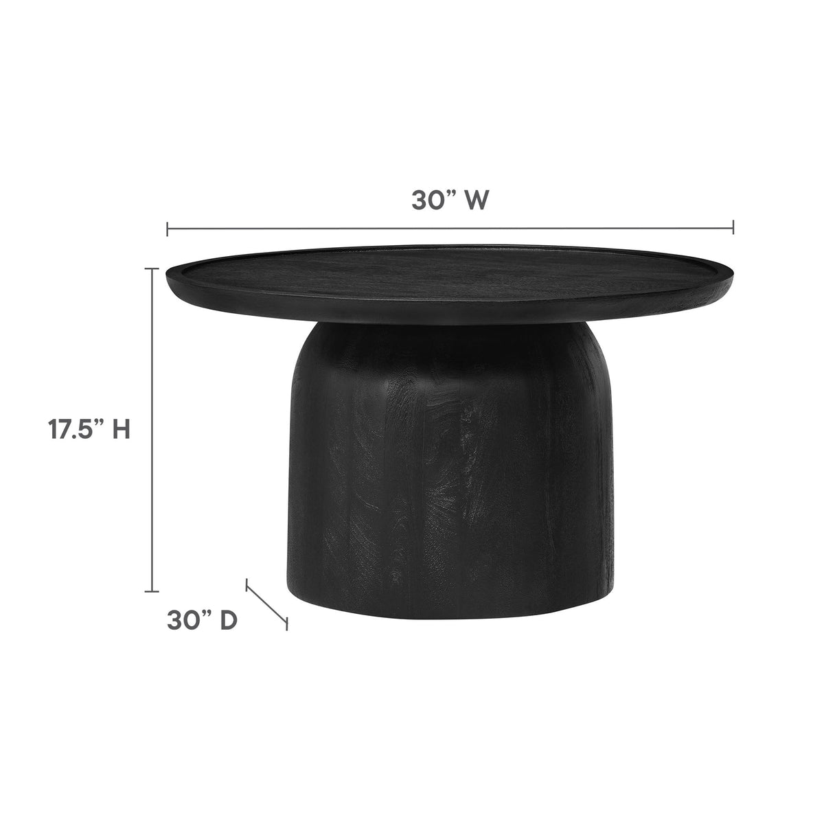 Holloway 30-inch Round Mango Wood Coffee Table, black pedestal base, 17.5H on Tampa Home & Garden Store