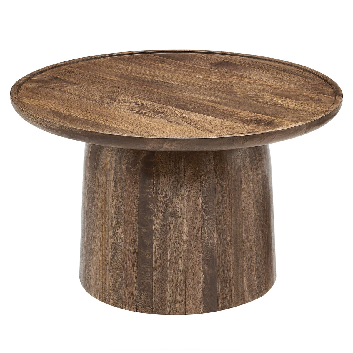 Round mango wood coffee table with pedestal base in dark brown finish by Modway on Tampa Home & Garden Store