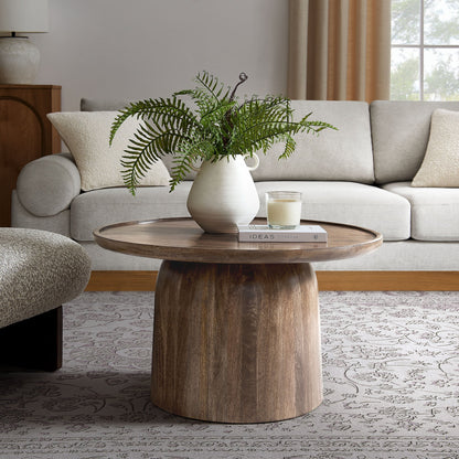 Holloway 30-inch round mango wood coffee table by Modway with fern centerpiece on Tampa Home & Garden Store