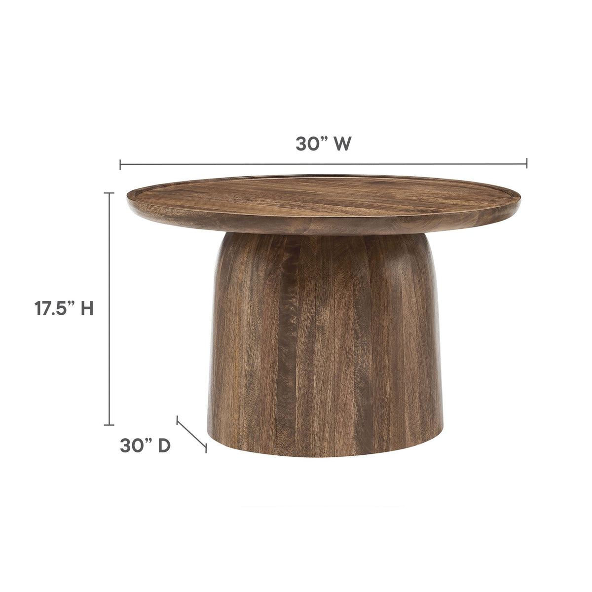 Holloway 30-inch round mango wood coffee table with pedestal base, brown finish by Modway on Tampa Home & Garden Store