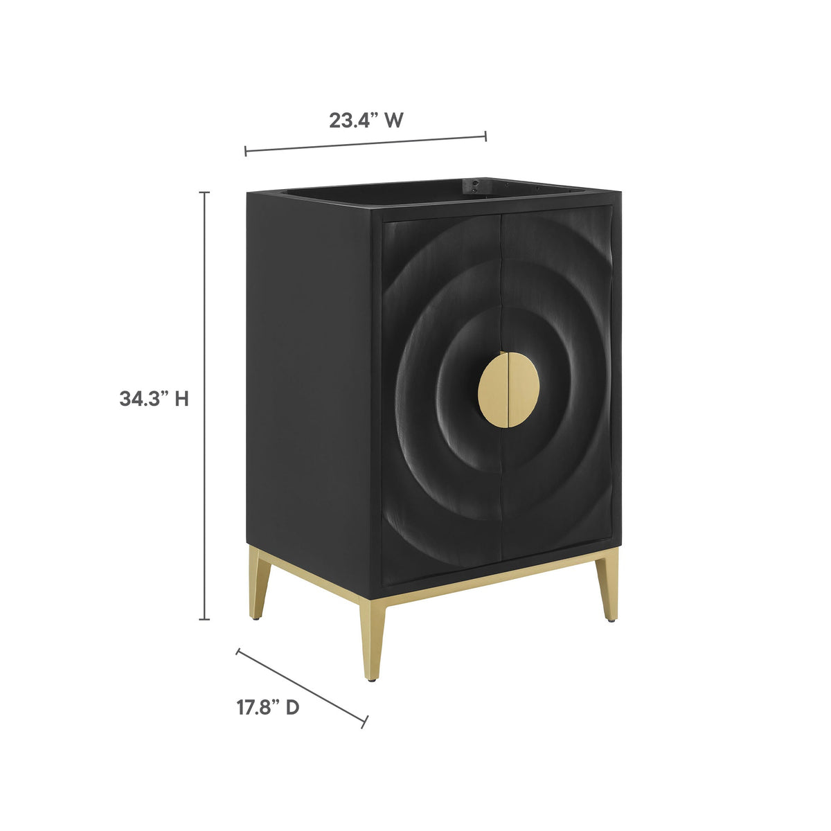 Beau 24in black bathroom vanity cabinet by HouseOfZazla with gold round pulls and legs on Tampa Home & Garden Store