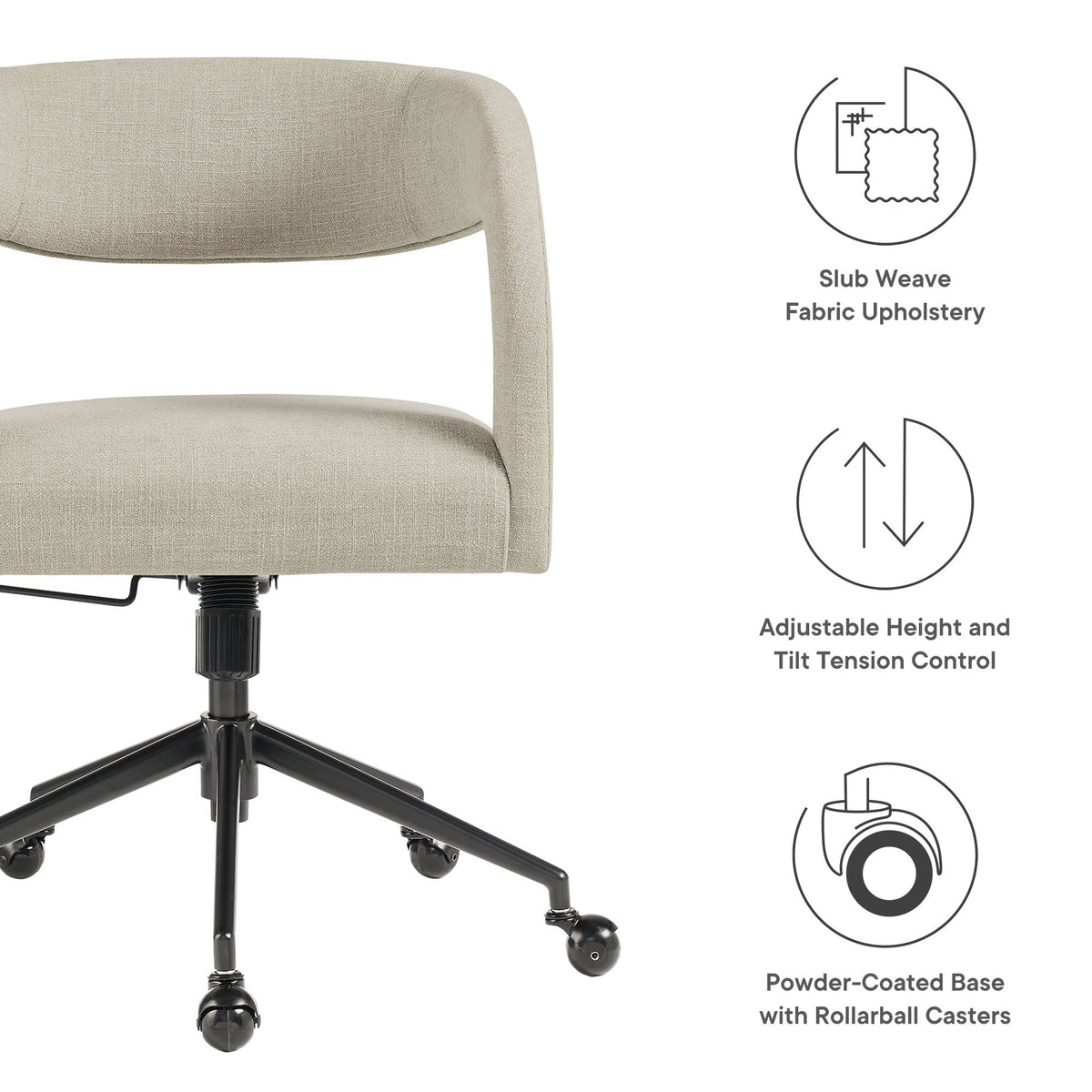 Pinnacle Upholstered Office Chair beige slub-weave fabric with powder-coated base and casters on Tampa Home & Garden Store